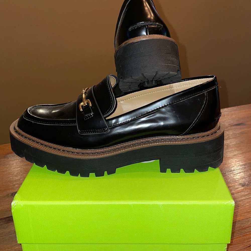 Sam Edelman Black Loafers with Gold Accent